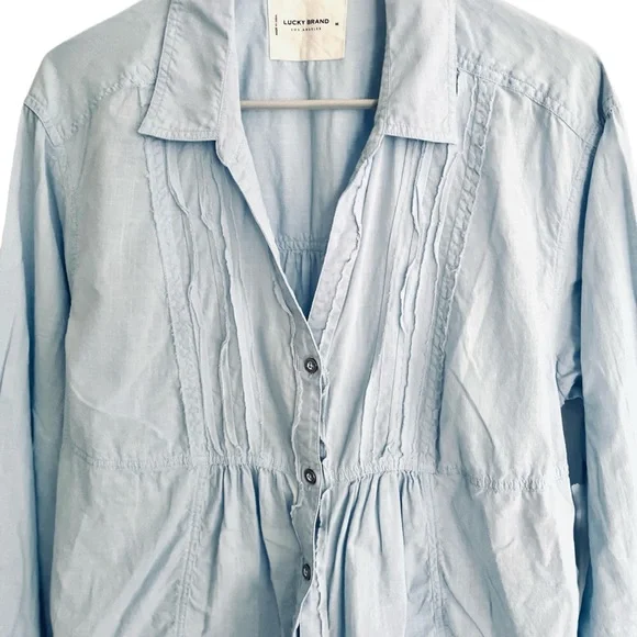 Oversized Lucky Brand Pintuck Button Down Shirt Sz M - Picture 3 of 9